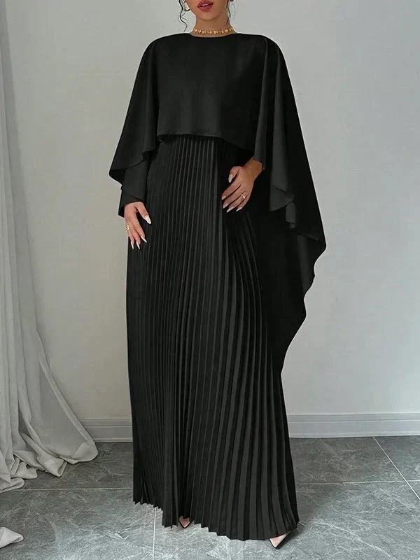 Narcissa™ | Elegant Pleated Cape Maxi Dress