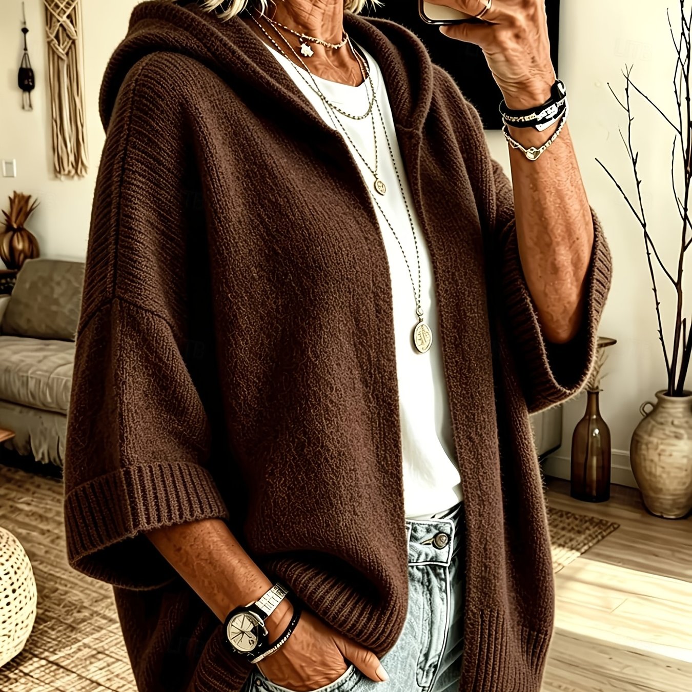 Celeste™ | Vintage Open Front Hooded Cardigan