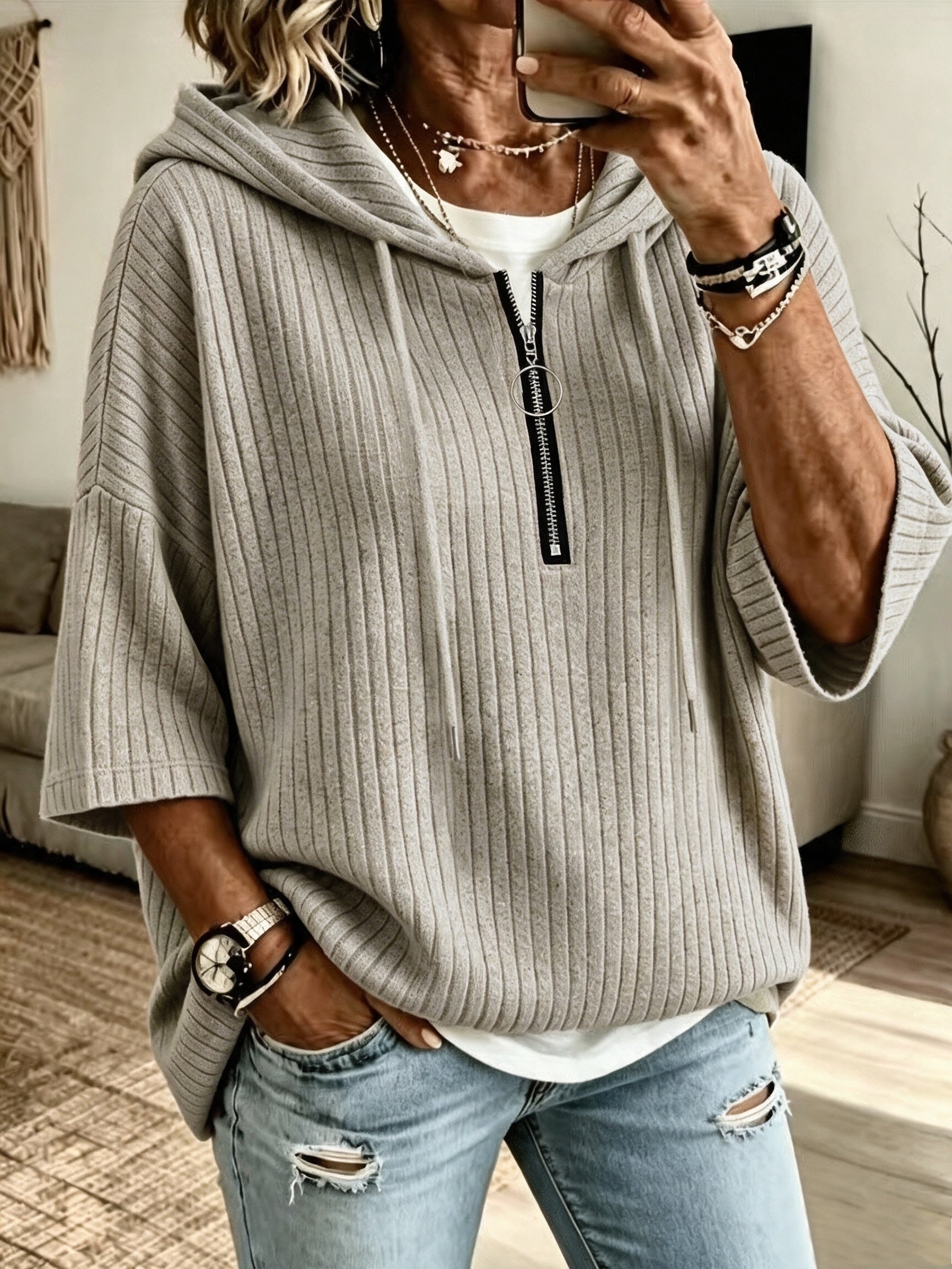 Moxie™ | Ribbed Hoodie with Zipper