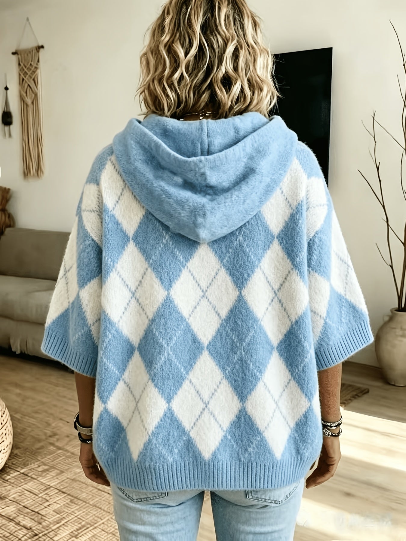 Nadia™ | Retro Diamond Hooded Sweater
