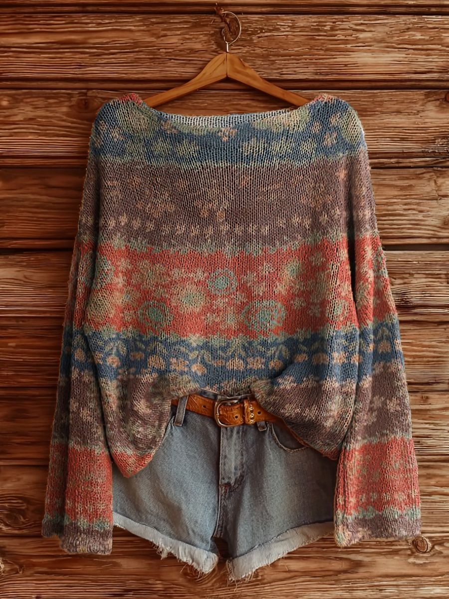 Mirabeth™ | Vintage Bohemian Floral Collage Print Sweater
