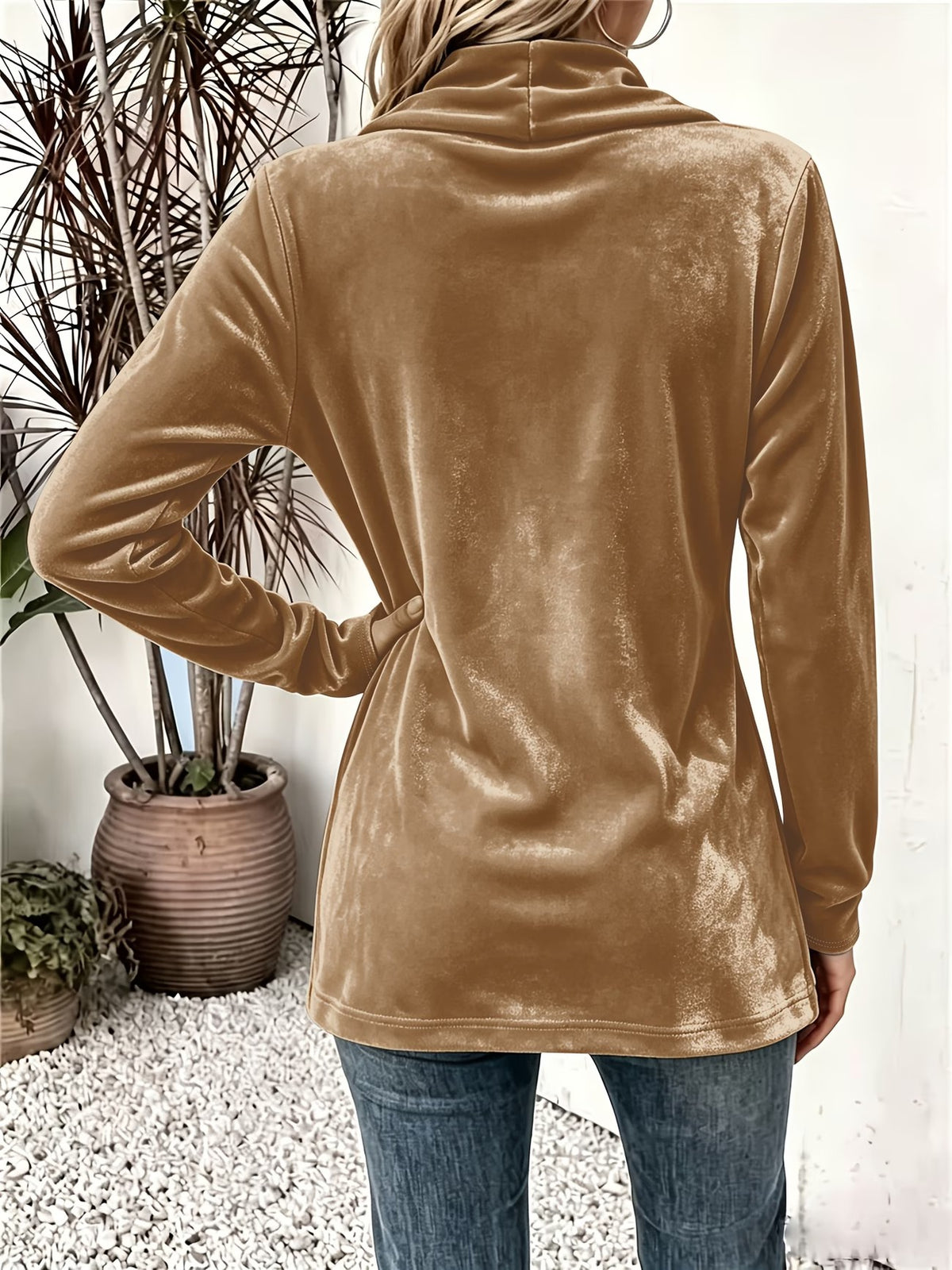 Sutton™ | Camel Velvet Button-Tab Cardigan