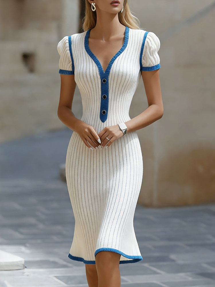 Rosalind elegant V-neck knit midi dress