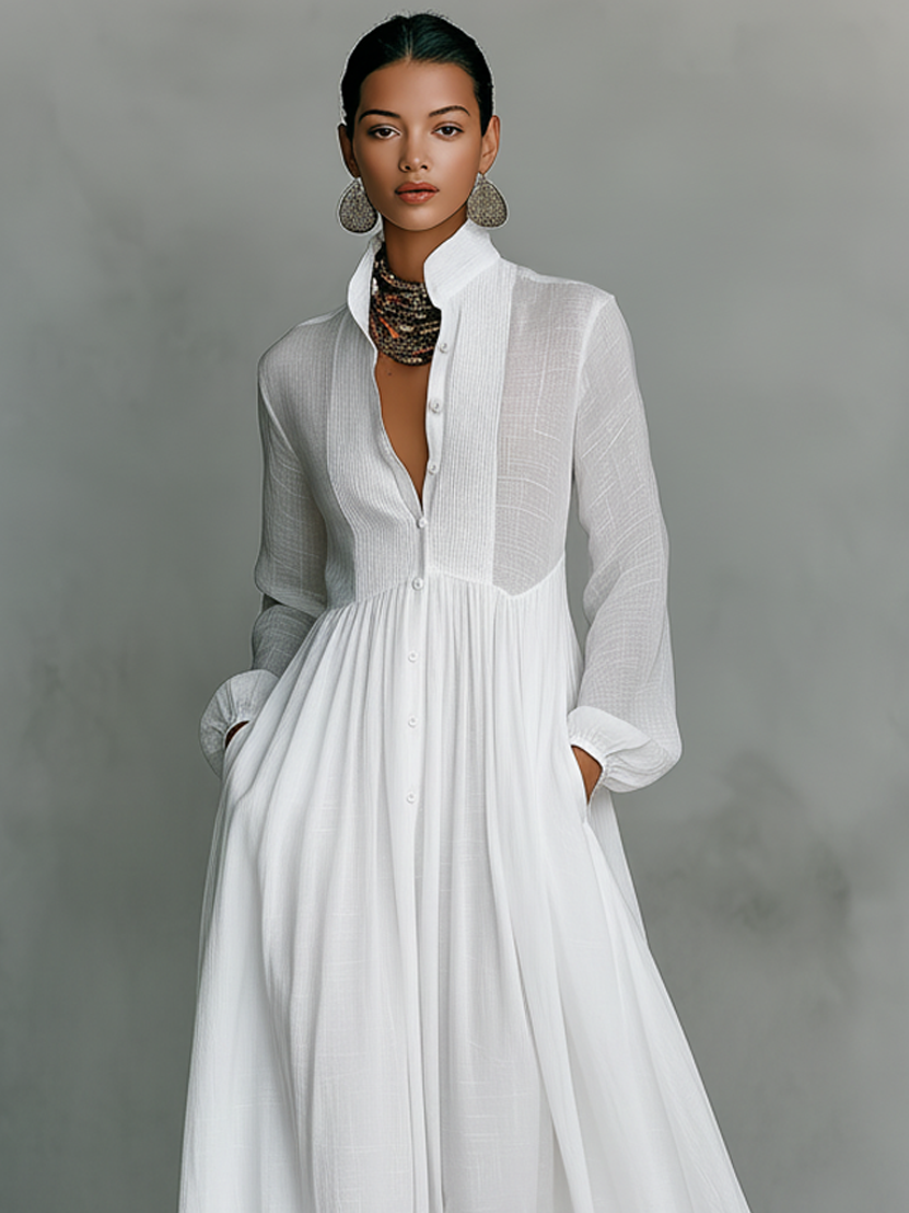 Genevieve | High-Collar Button-Front Maxi Dress