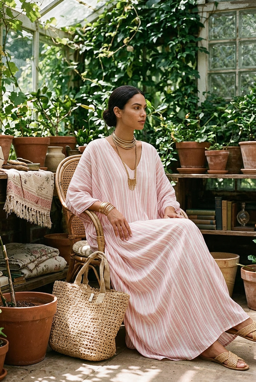 Floriana™ | Bohemian Striped Kaftan Maxi Dress