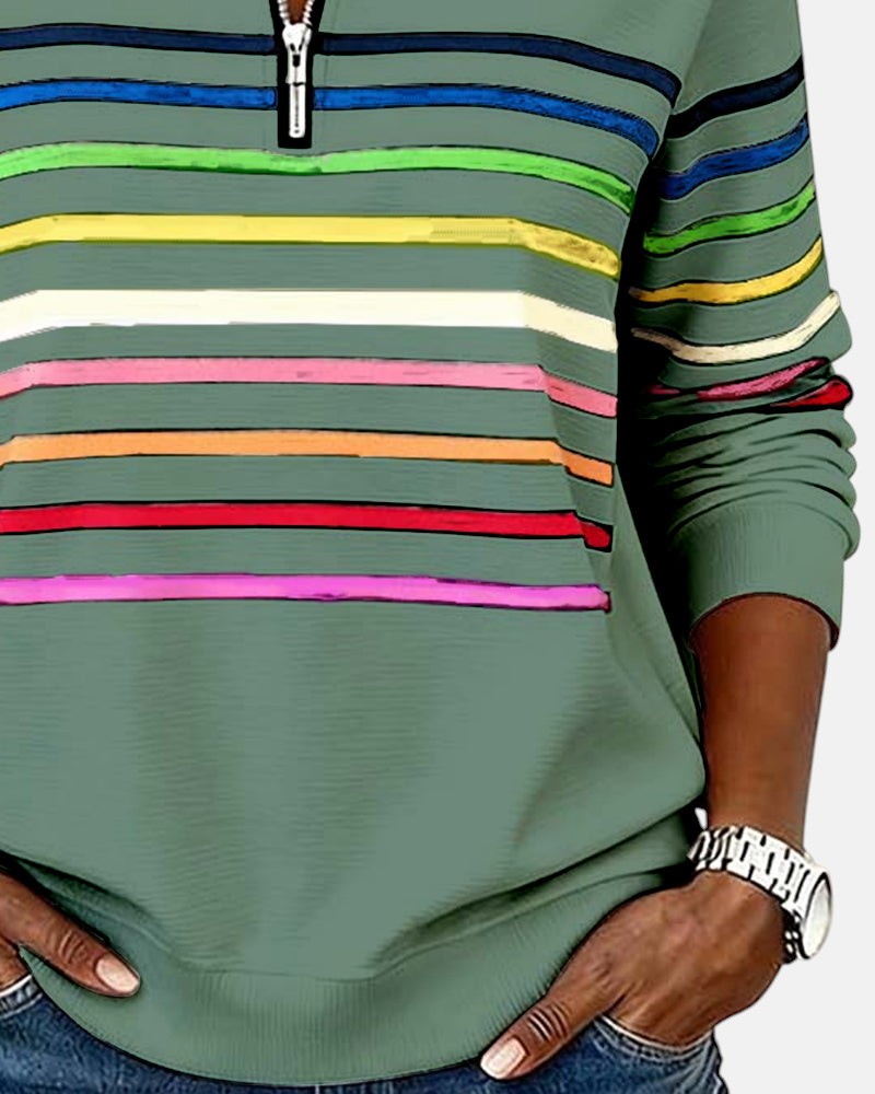 Vyclora™ | Rainbow Striped Half-Zip Sweatshirt