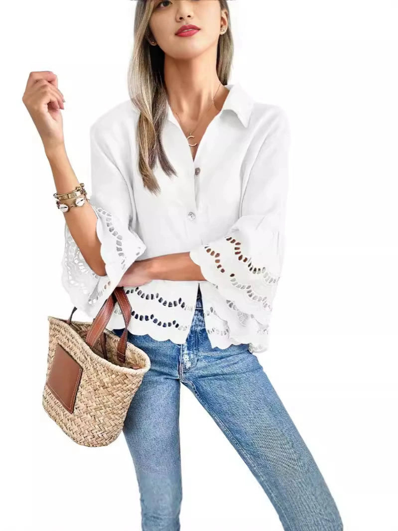 Bela™ | Scalloped Eyelet Blouse - Lifestyle