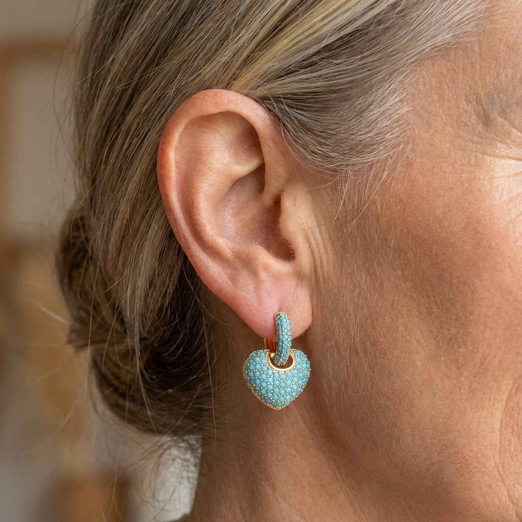 Gracienne™ | Turquoise Heart Pavé Lock Earrings