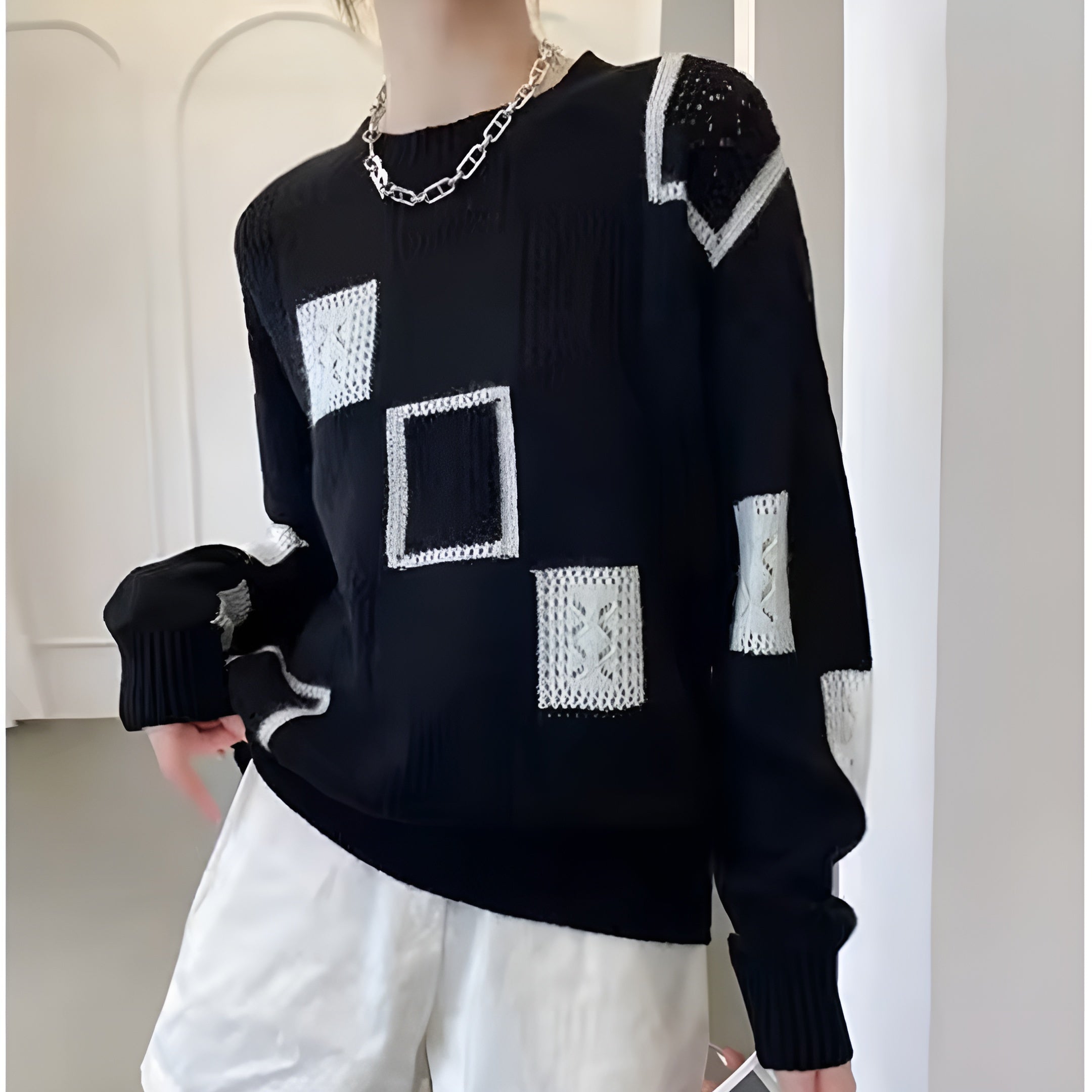 Avora™ | Geometric Openwork Pullover Sweater