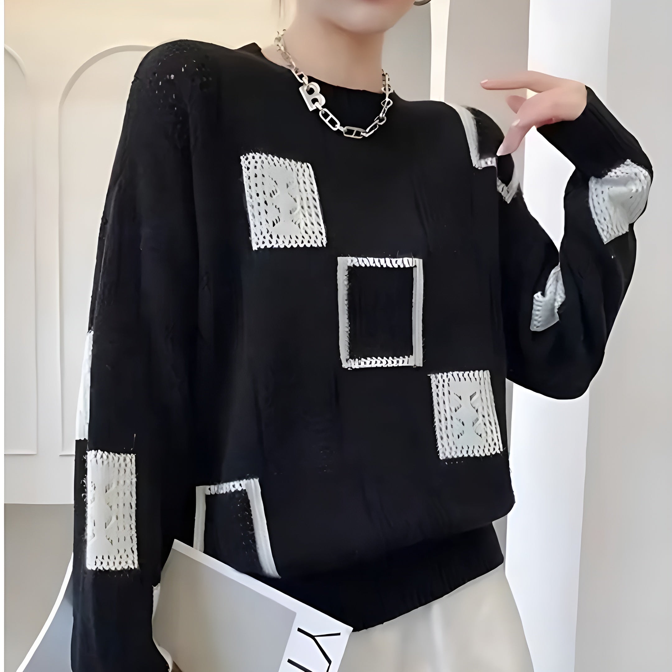 Avora™ | Geometric Openwork Pullover Sweater