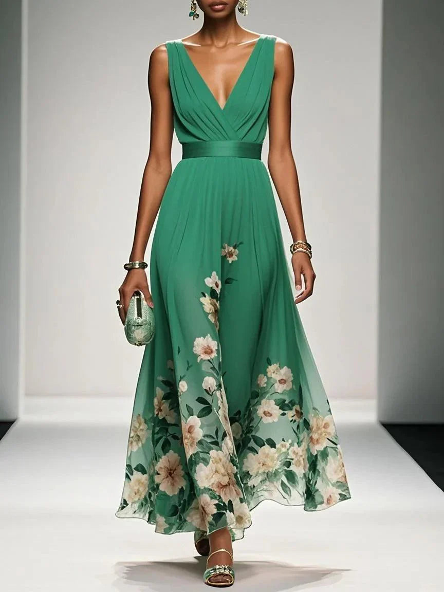 Vivienne™ | Floral V-Neck Maxi Dress