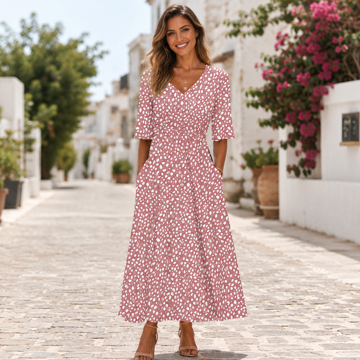Adeline™ | Elegant Midi Dress with Tummy Concealing Design
