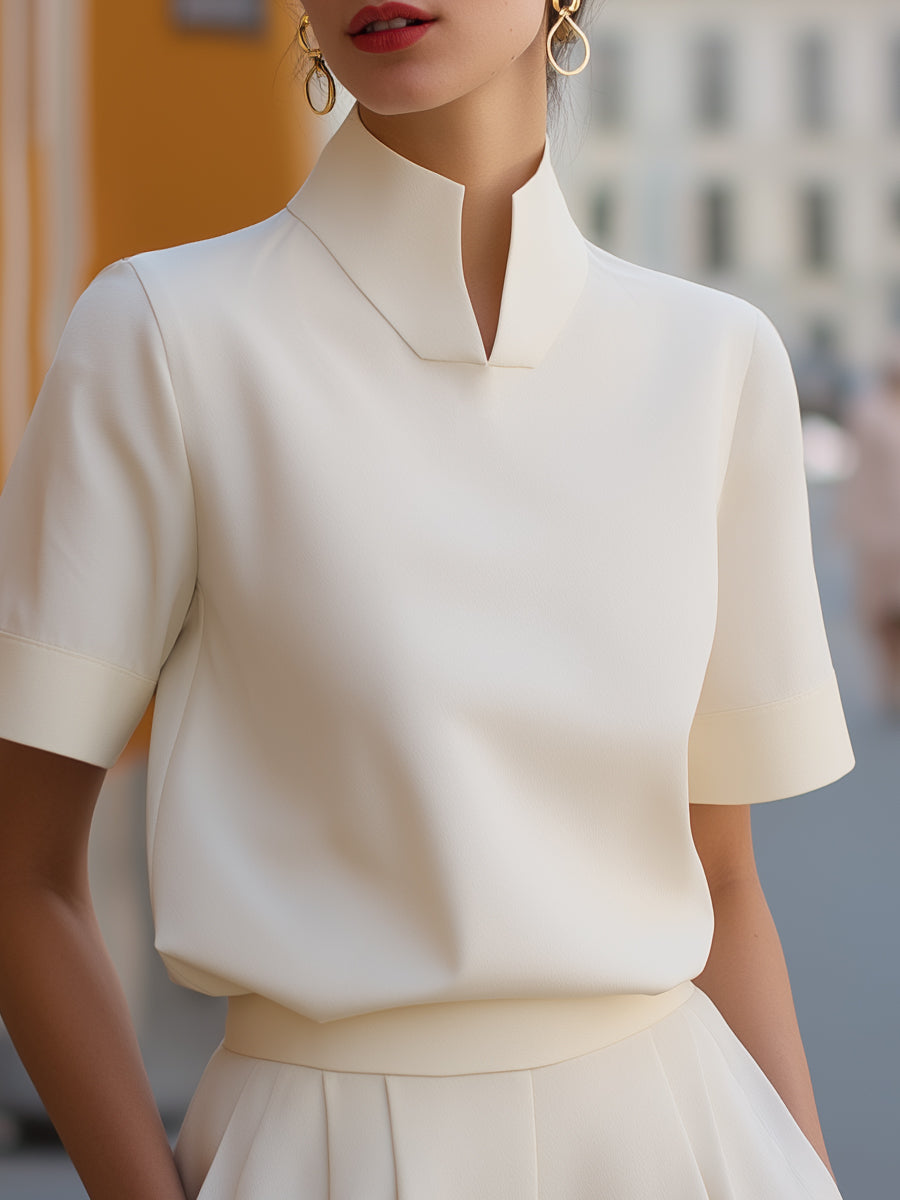 Kendra™ | Minimalist Structured Stand-Collar Blouse