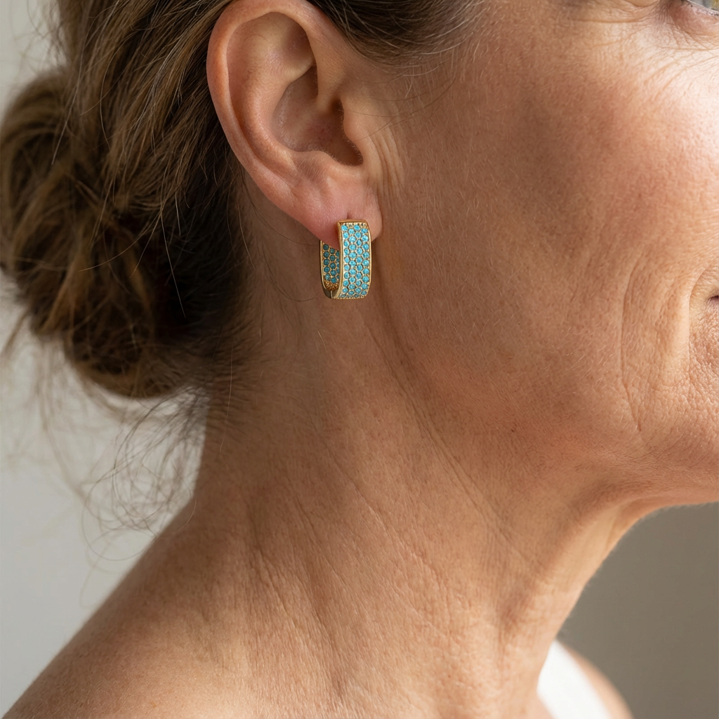 Odaline™ | Turquoise Pavé Gold Huggie Earrings