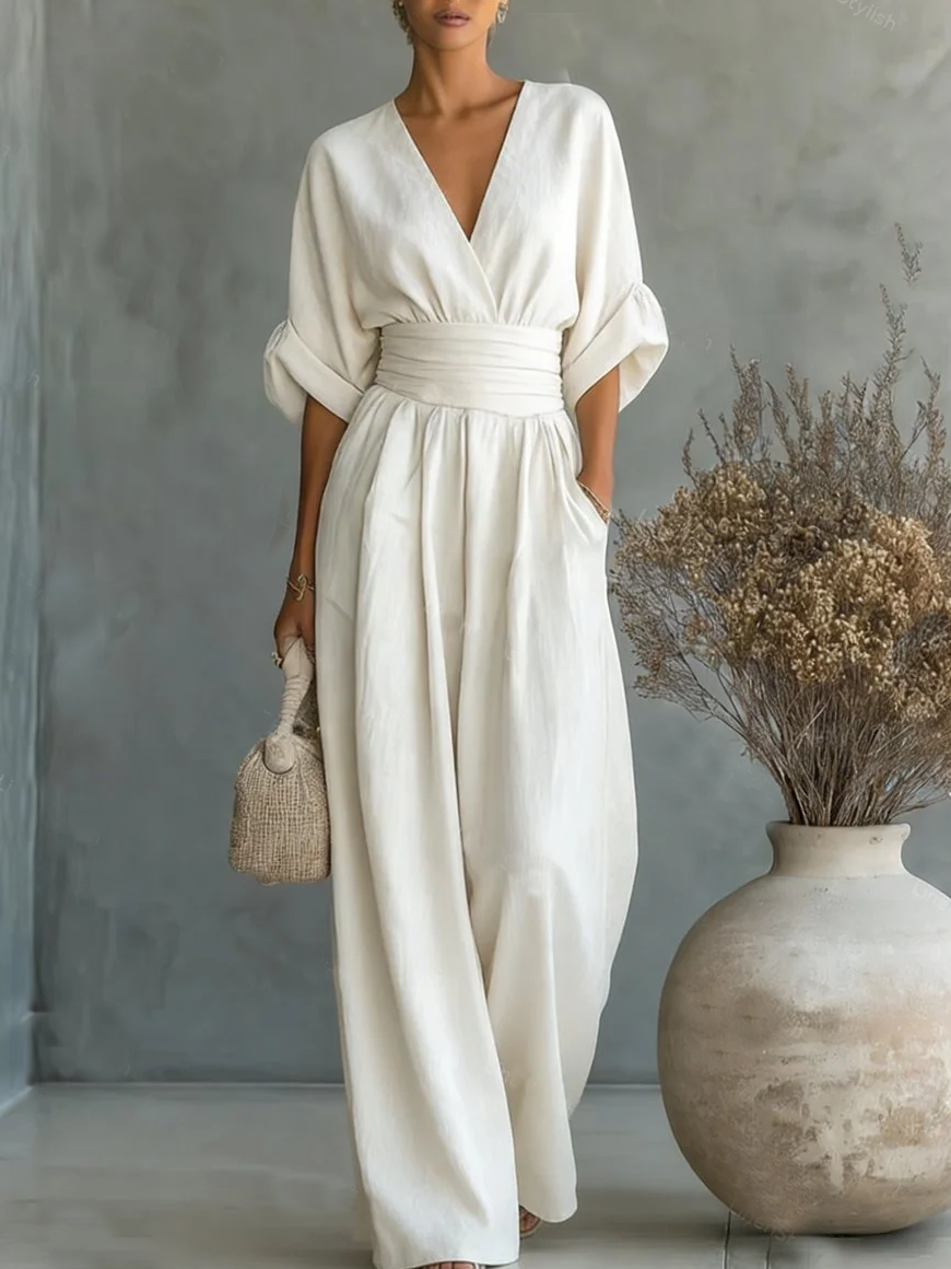 Katarina™ | Elegant V-Neck High-Waisted Wide-Leg Jumpsuit