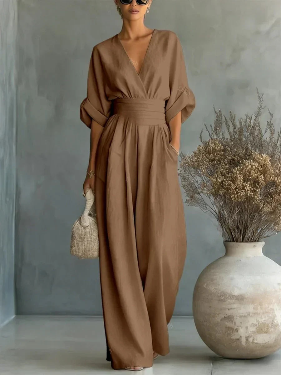 Katarina™ | Elegant V-Neck High-Waisted Wide-Leg Jumpsuit