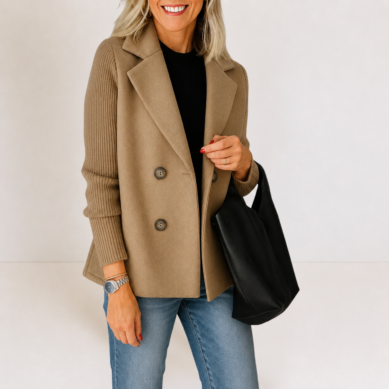 Frederica™ | Knit Sleeve Blazer Jacket
