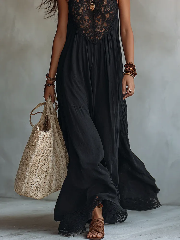 Vivienne™ | Lace-Paneled Halter Dress