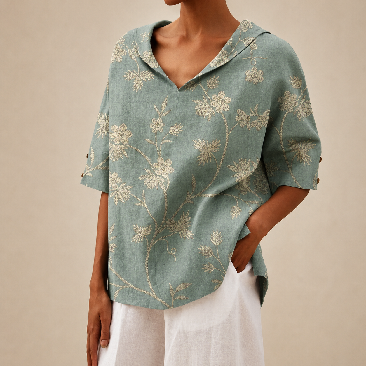 Celeste™ | Seafoam Blossom V-Neck Tunic