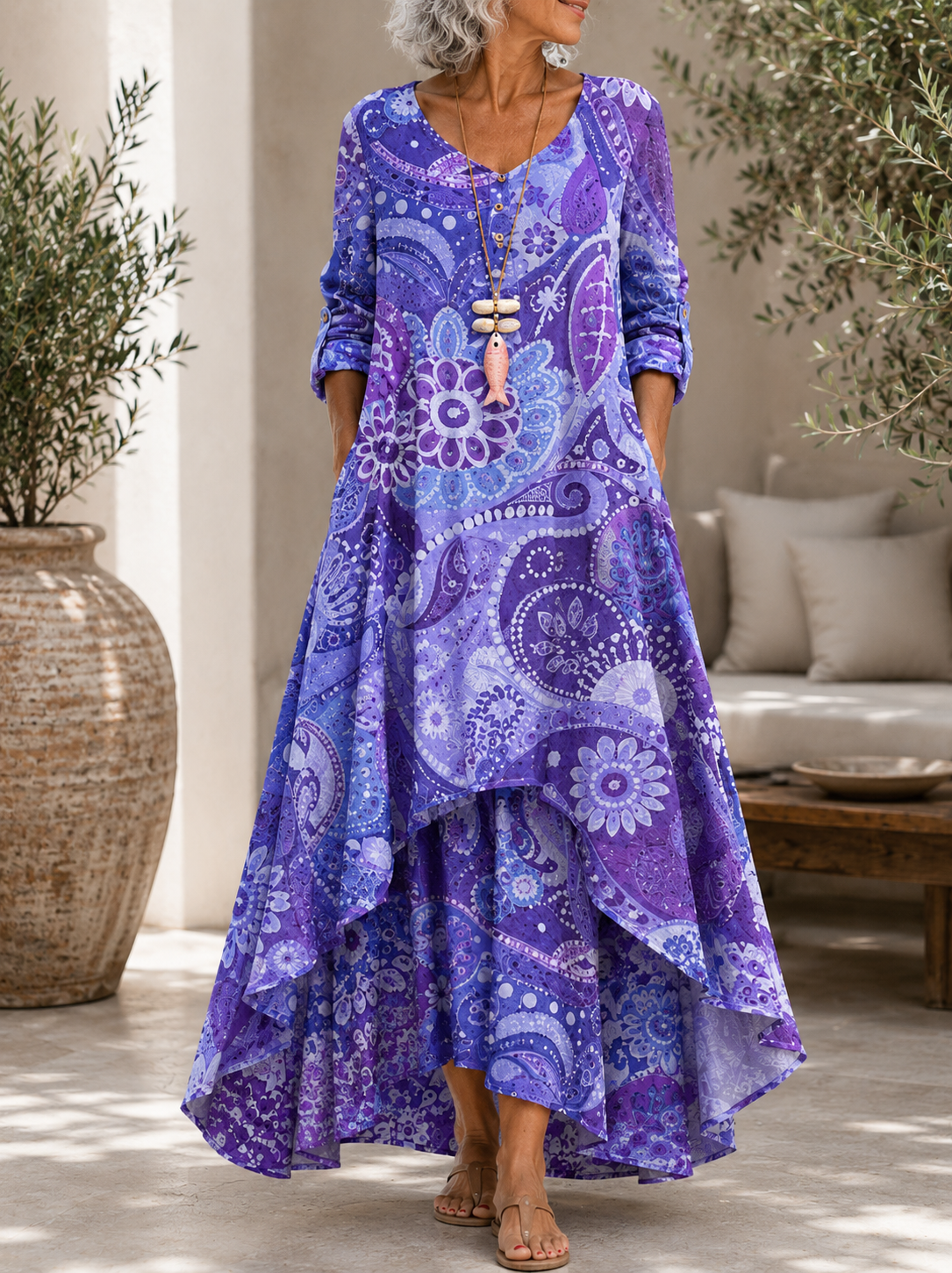 Lavinie™ | Printed Asymmetric Hem Dress