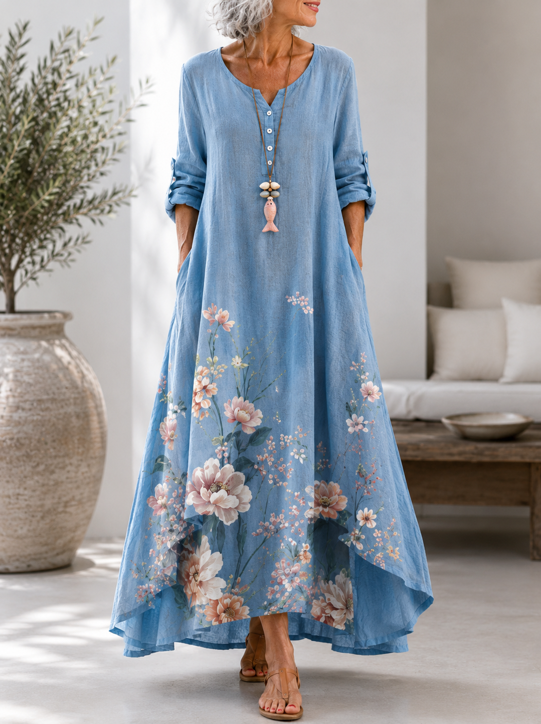 Arvelle™ | Floral Print Long Sleeve Maxi Dress