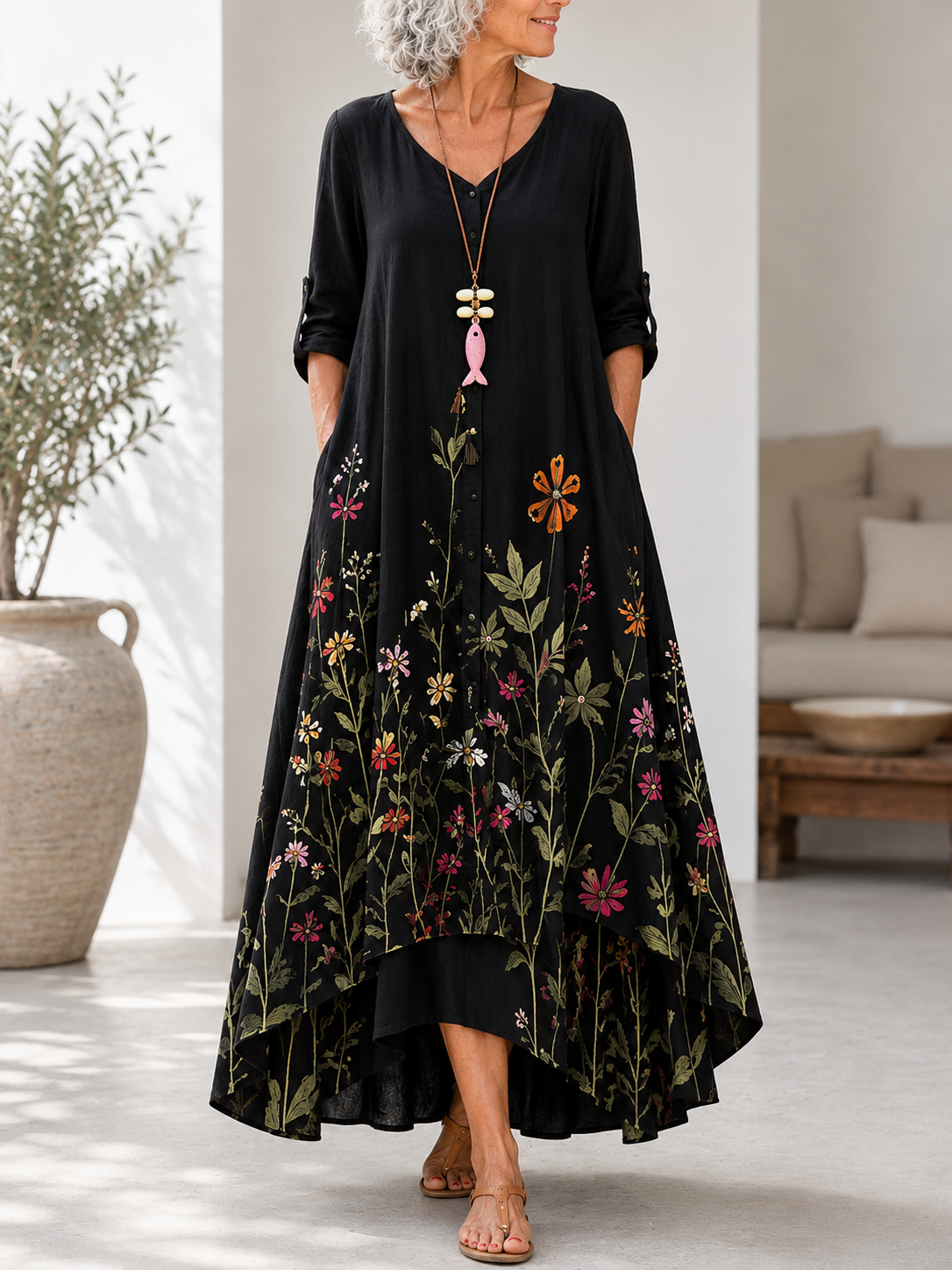 Annika™ | Floral Print A-Line Maxi Dress