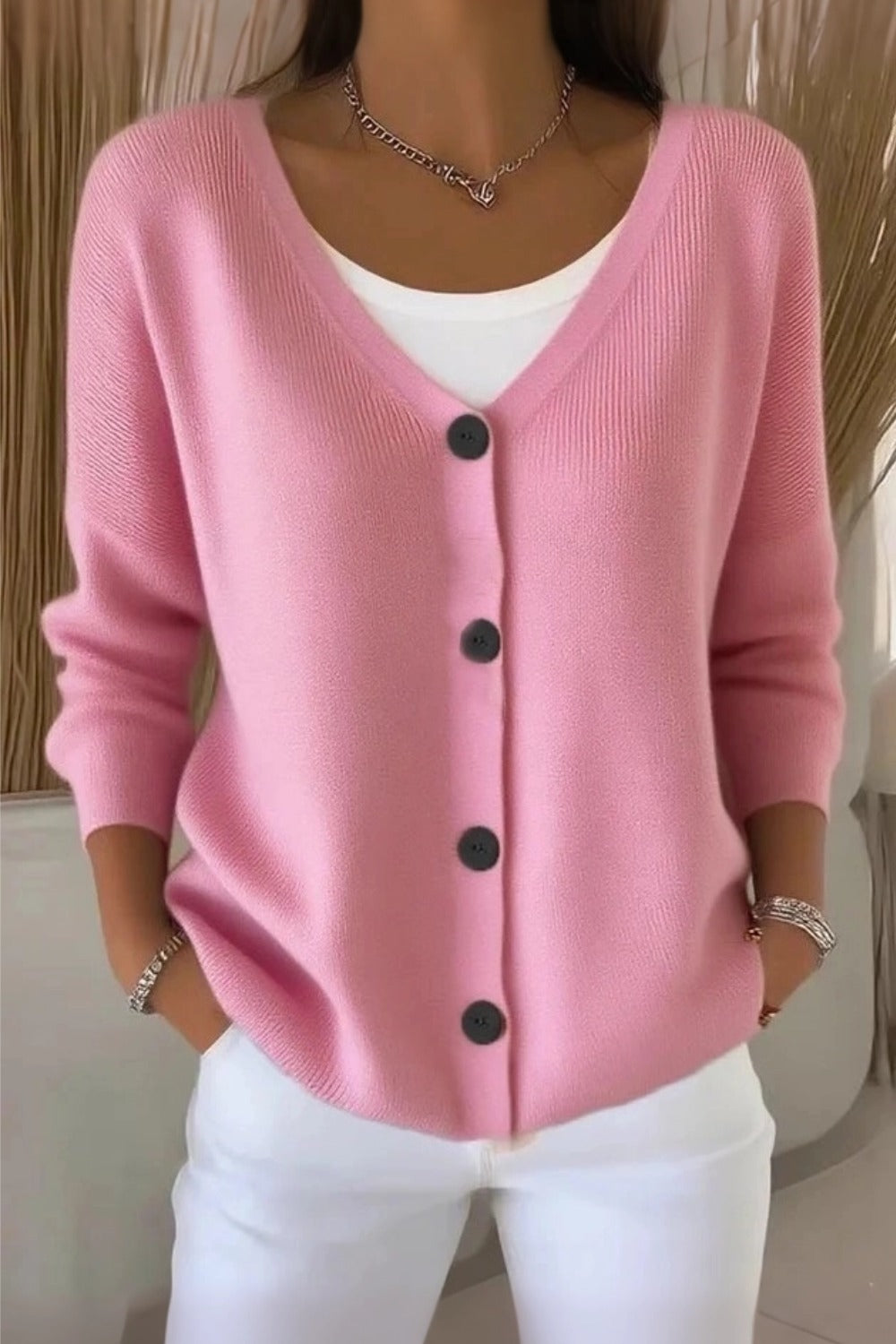 Temperley™ | Plain Long Sleeve Loose Casual Cardigan