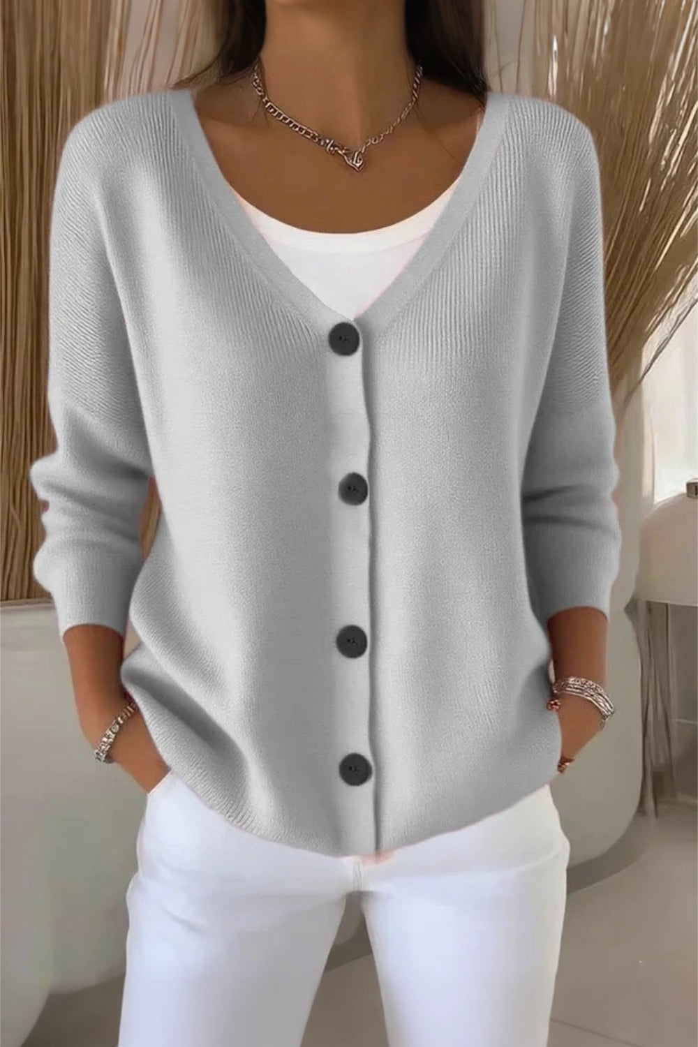 Temperley™ | Plain Long Sleeve Loose Casual Cardigan