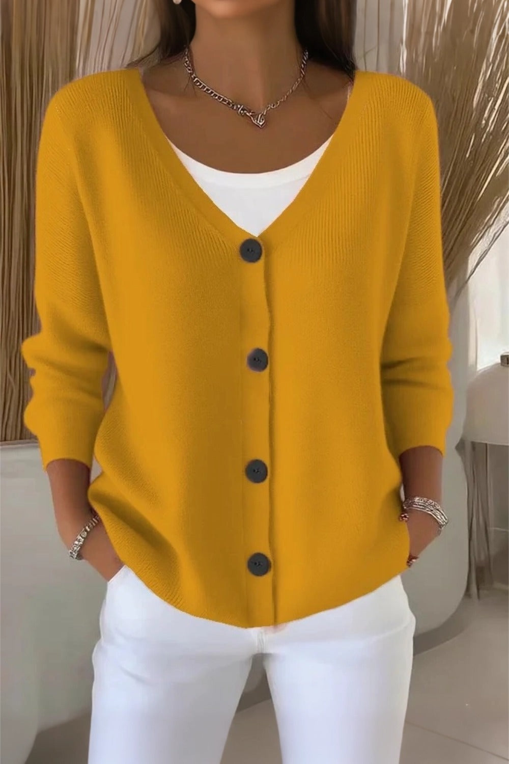 Temperley™ | Plain Long Sleeve Loose Casual Cardigan