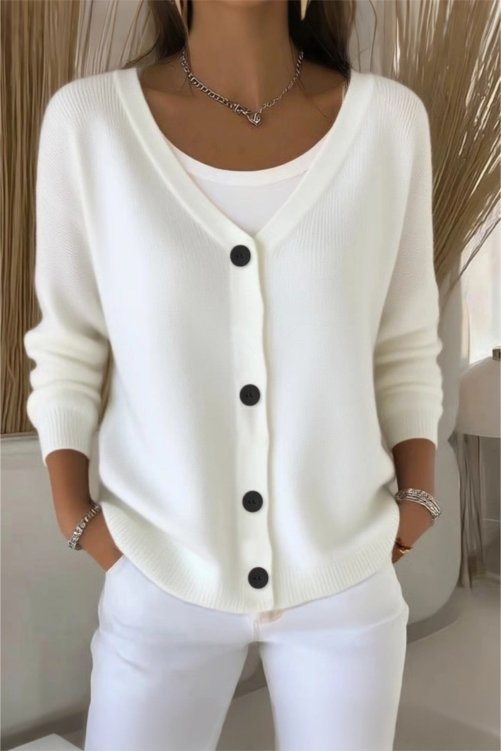 Temperley™ | Plain Long Sleeve Loose Casual Cardigan
