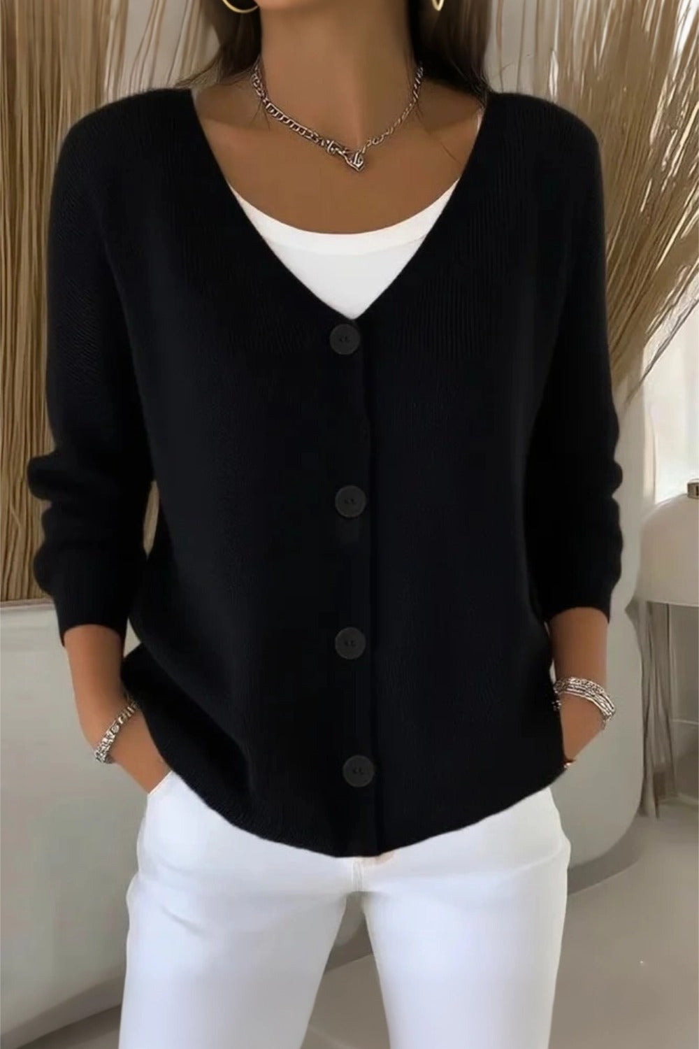 Temperley™ | Plain Long Sleeve Loose Casual Cardigan