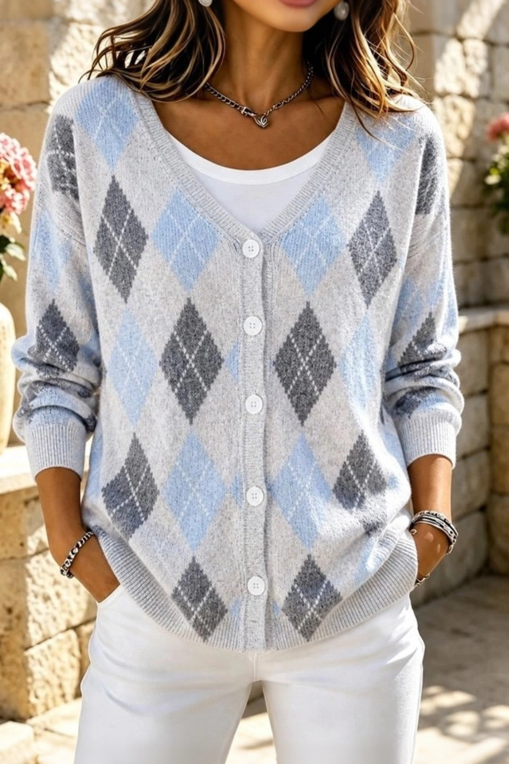 Klovette™ | Argyle Long Sleeve Cardigan