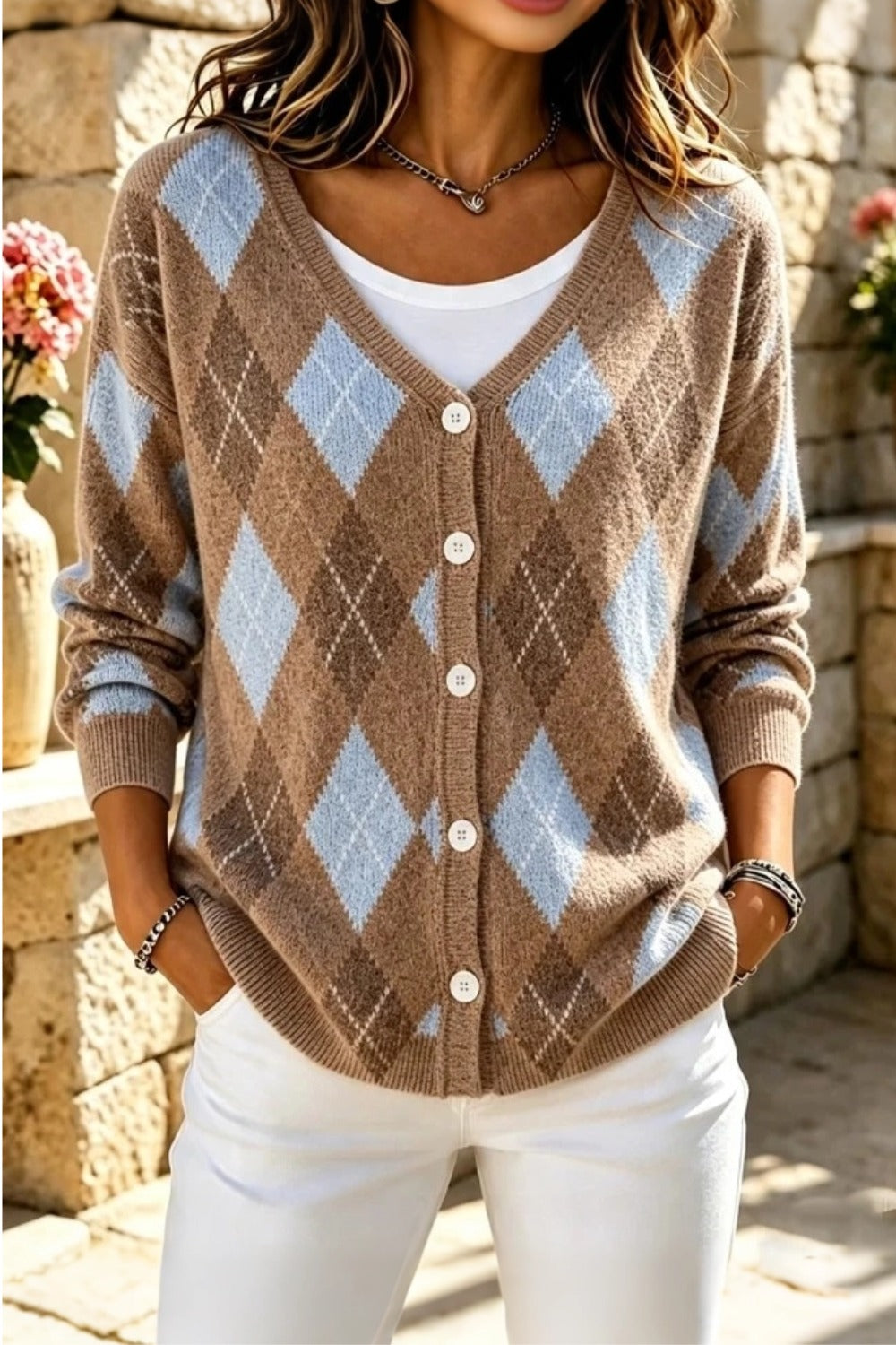 Klovette™ | Argyle Long Sleeve Cardigan