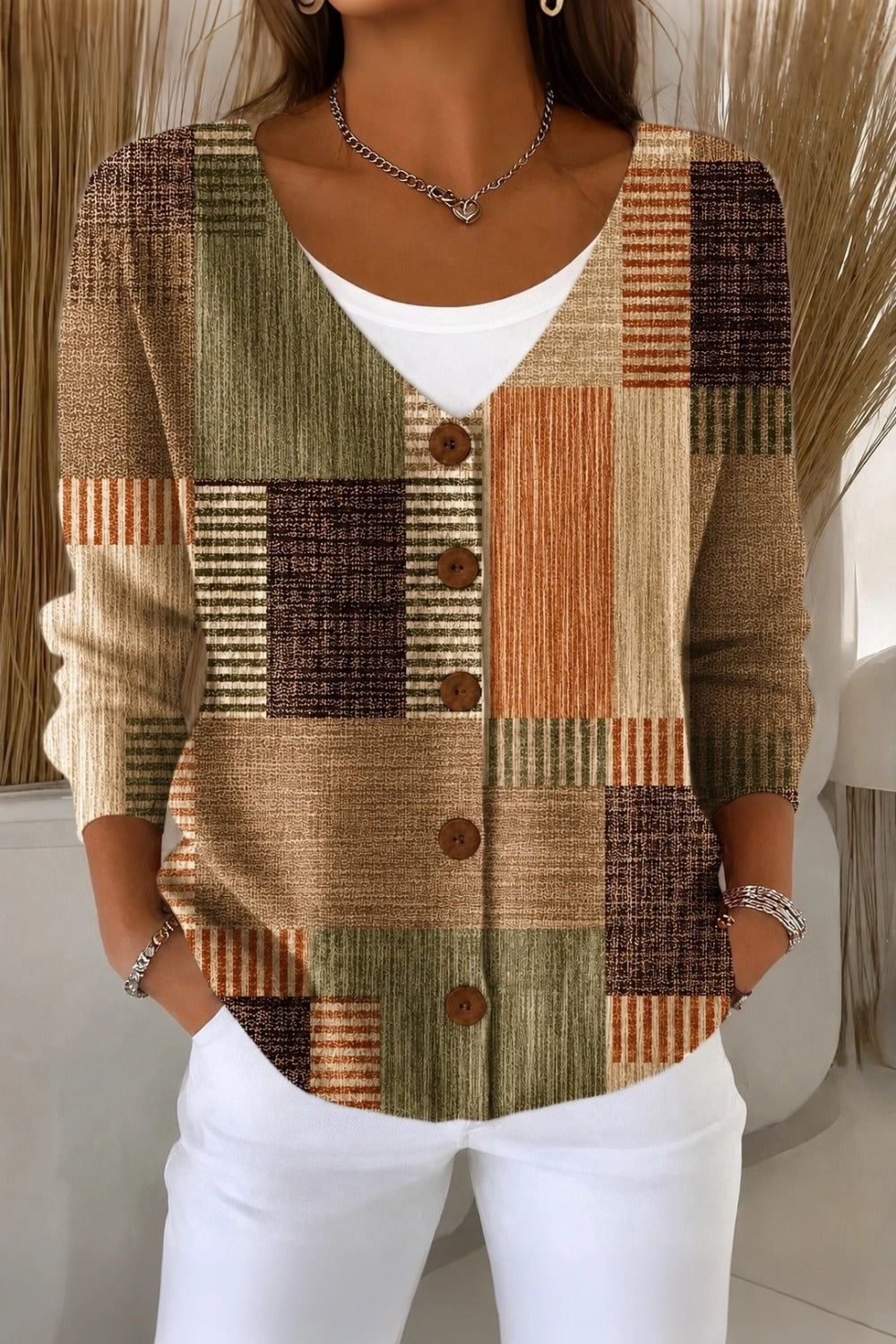 Morrigan™ | Abstract Graphic V-Neck Knit Cardigan
