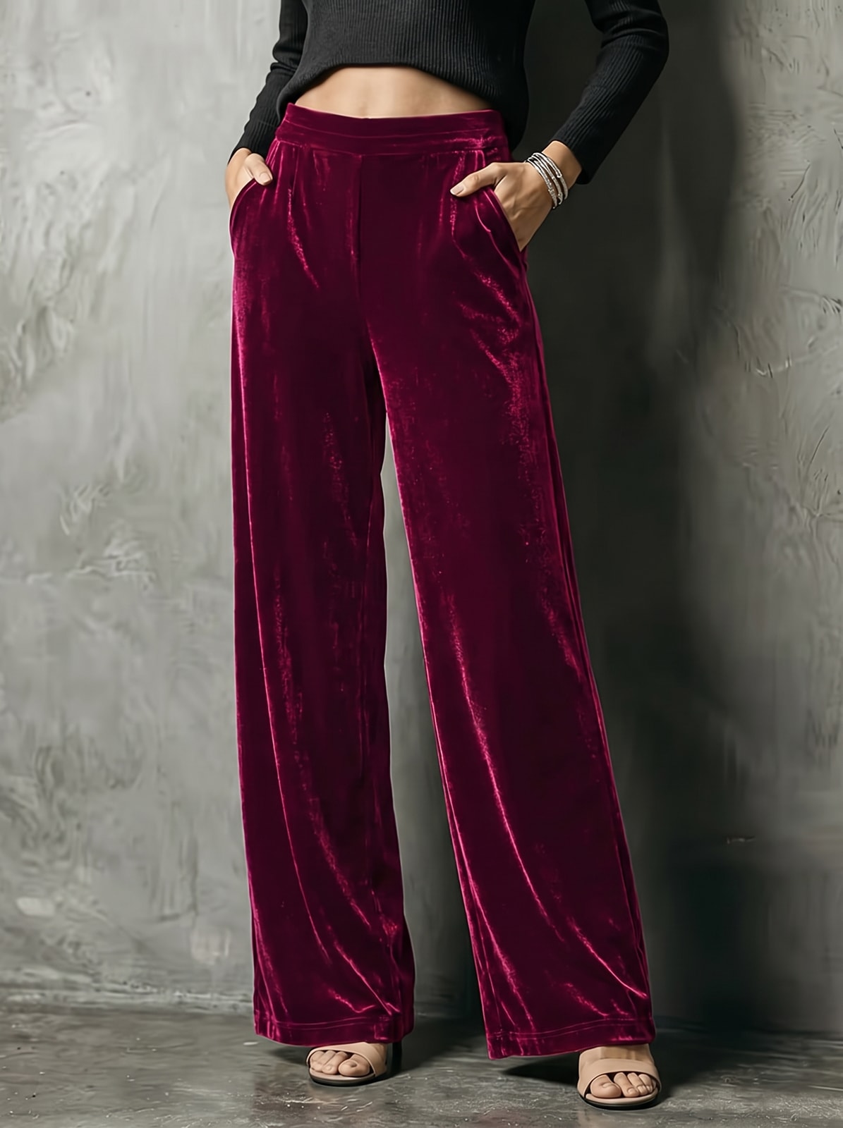 cybelle wine velvet palazzo trousers
