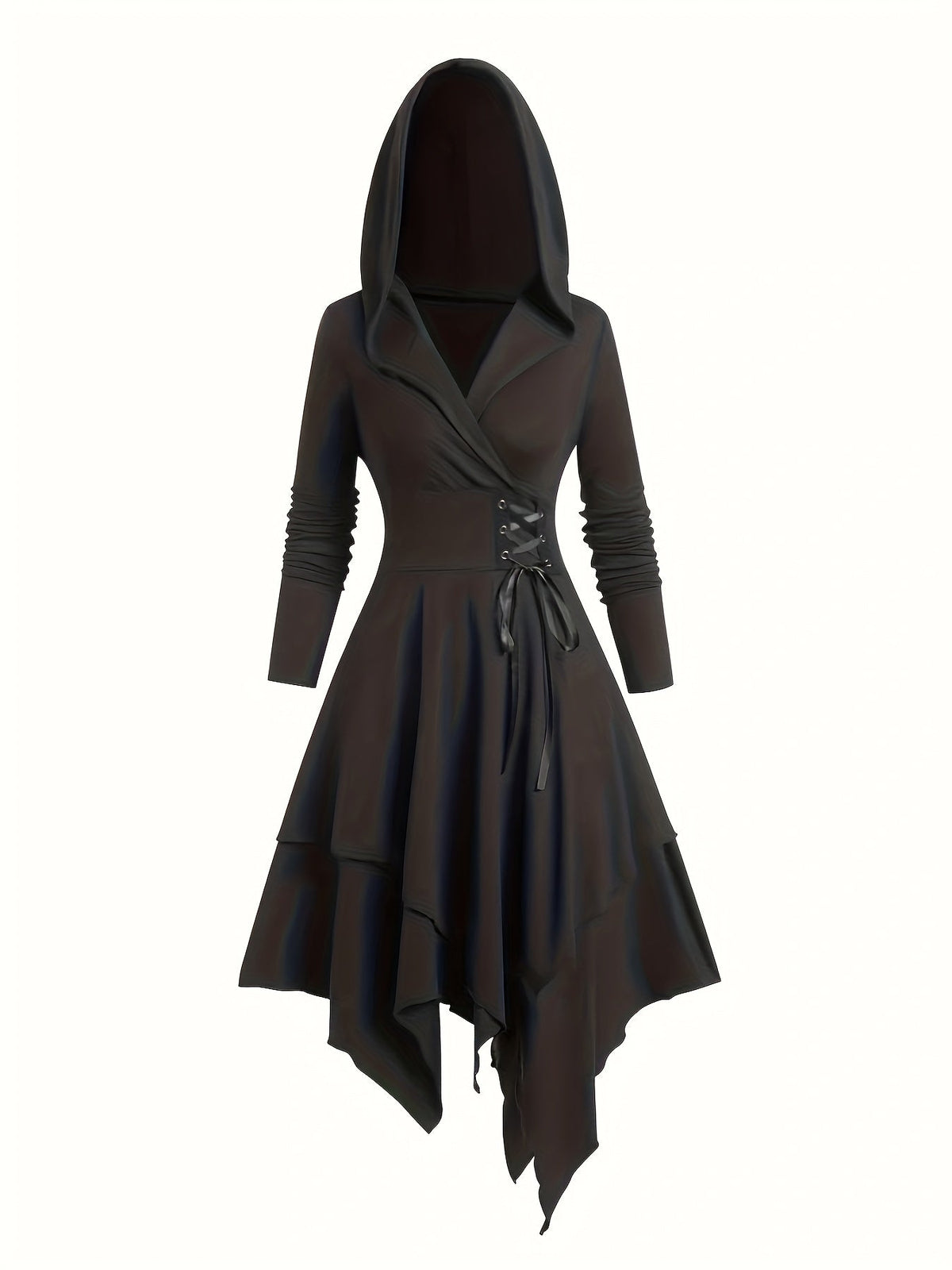 Women's Halloween Hooded Black Cape Dress
