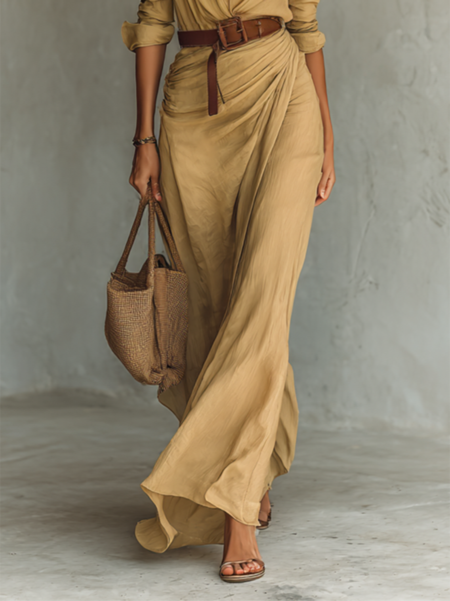 Imogen | Belted Wrap-Front Shirt Maxi Dress