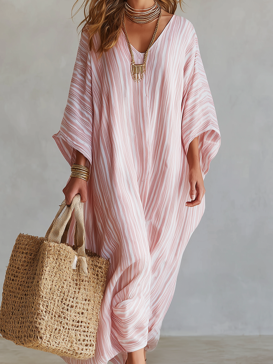 Floriana™ | Bohemian Striped Kaftan Maxi Dress