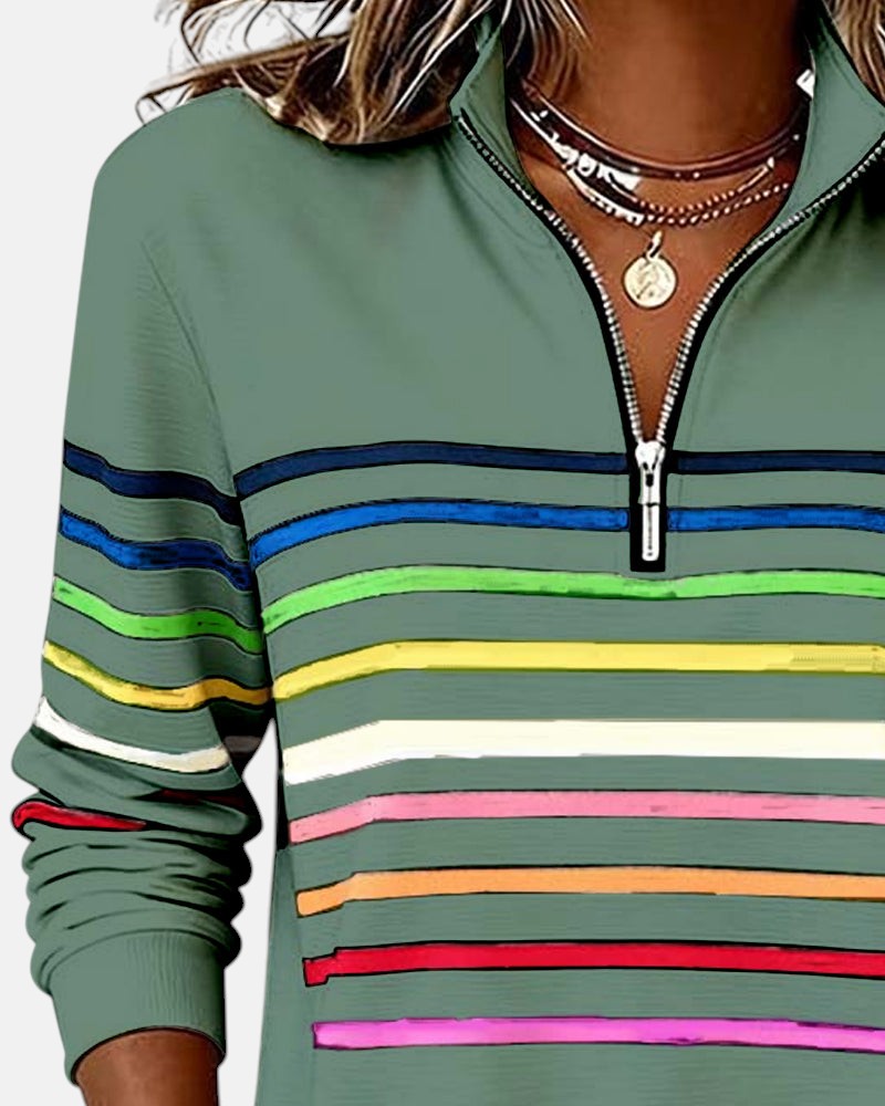 Vyclora™ | Rainbow Striped Half-Zip Sweatshirt