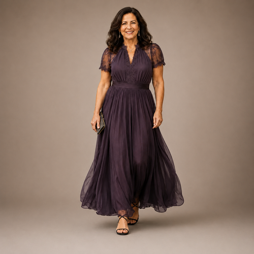 Daphne™ | Lace Neck Chiffon Maxi Dress