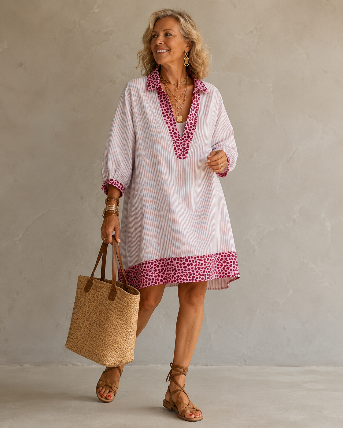 Imogen™ | Striped Dress with Leopard Trim