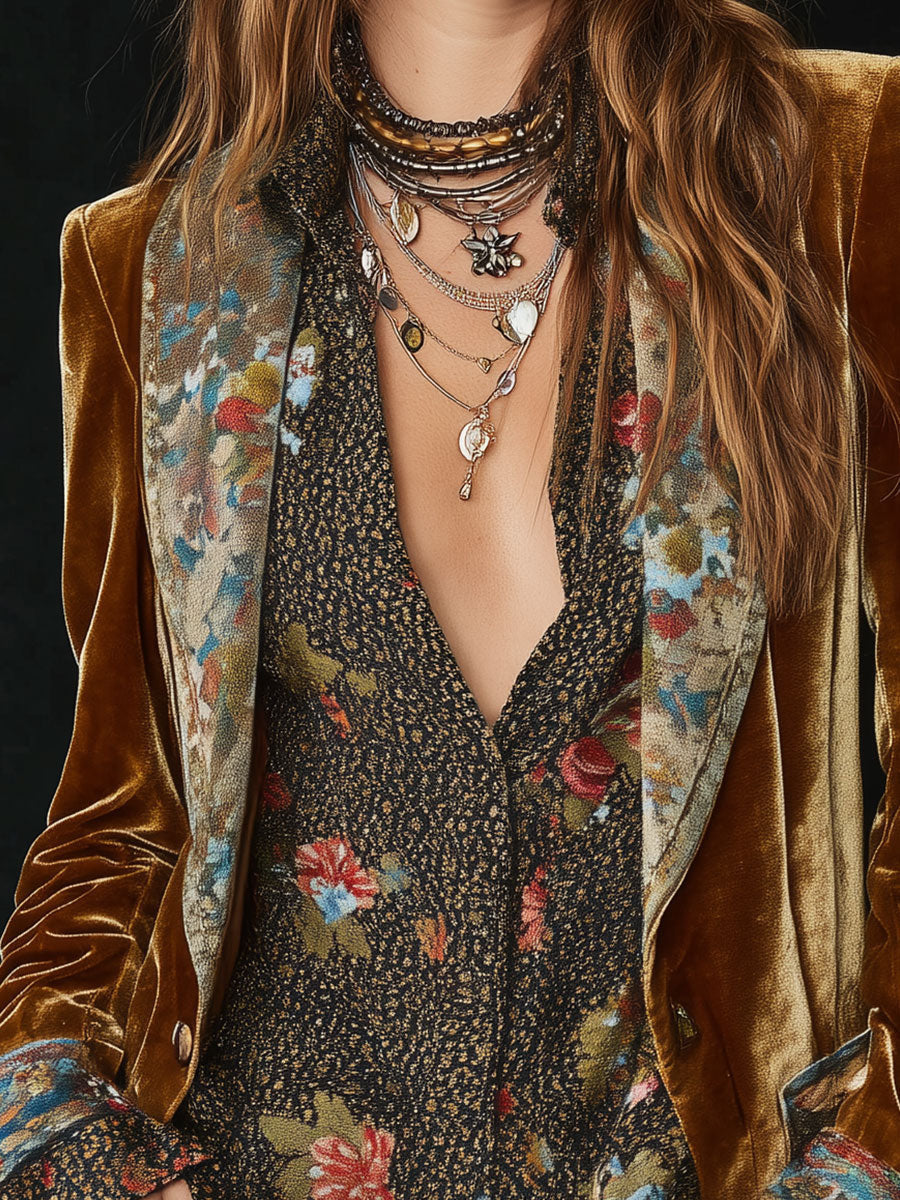 Brocadelle™ | Vintage Floral Print Patchwork Blazer