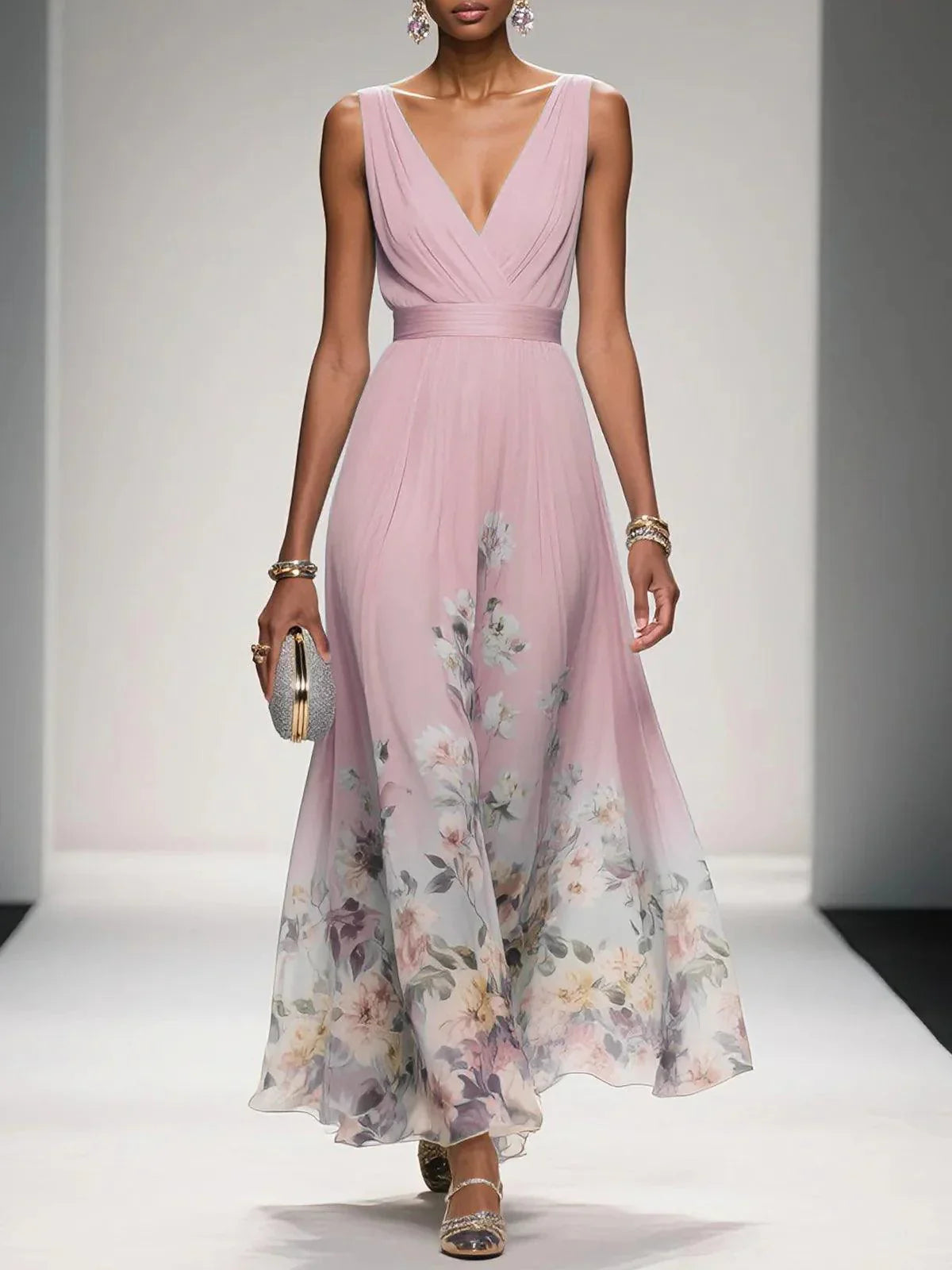 Vivienne™ | Floral V-Neck Maxi Dress