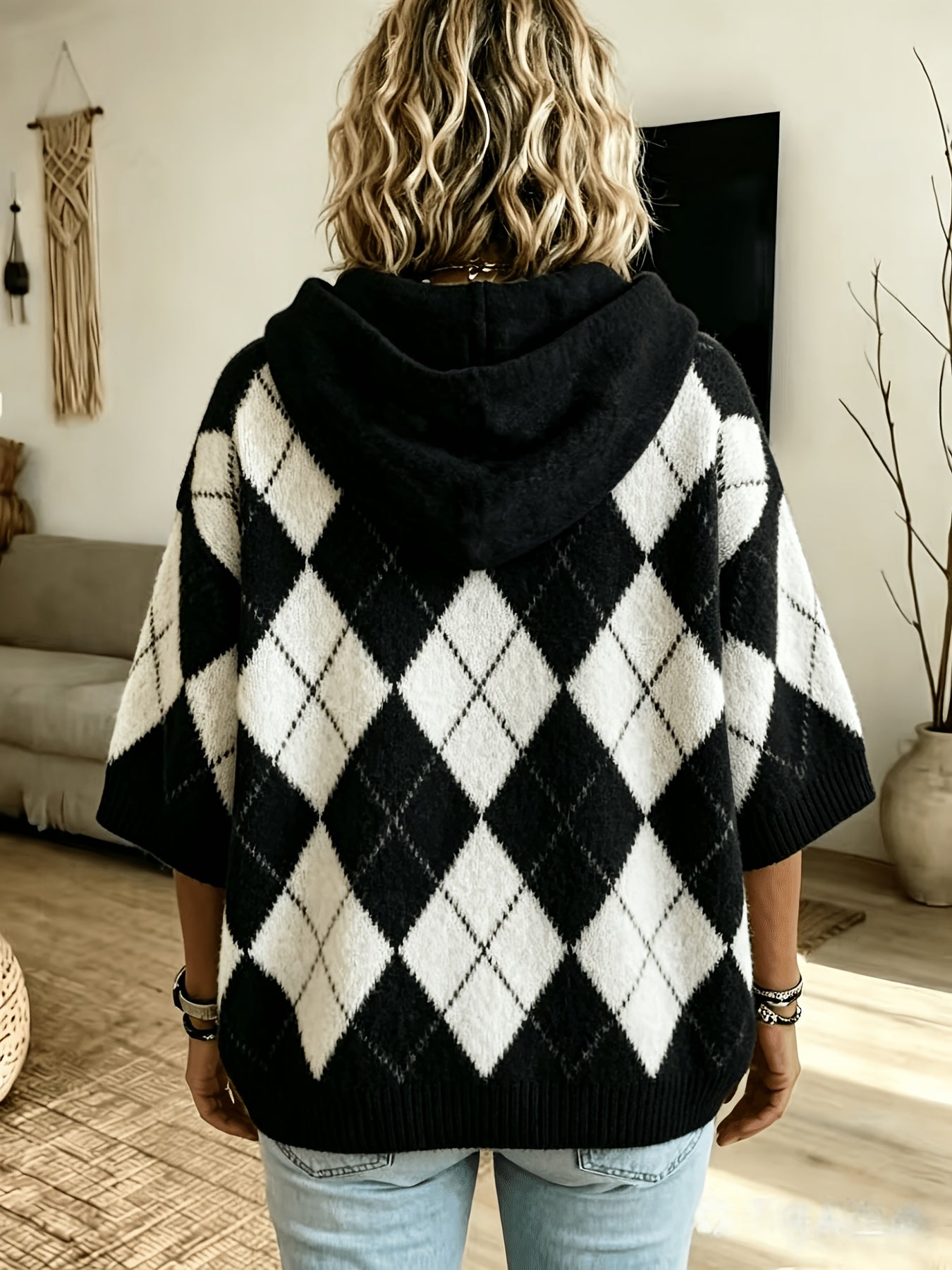 Nadia™ | Retro Diamond Hooded Sweater