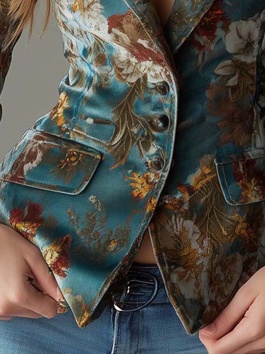 Mossaine™ | Vintage Teal Floral Tailored Blazer