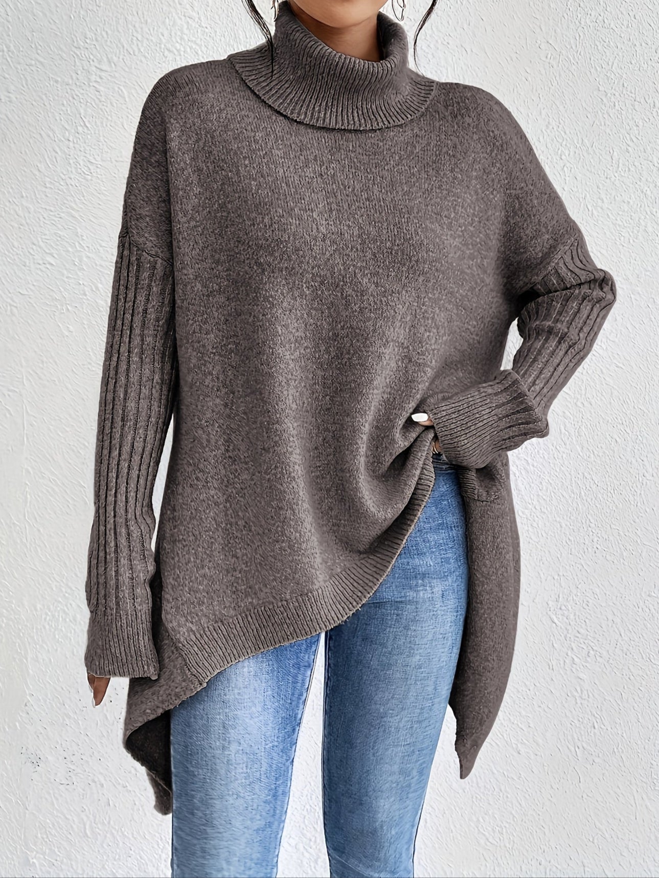 Anouk™ | High Neck Asymmetric Sweater