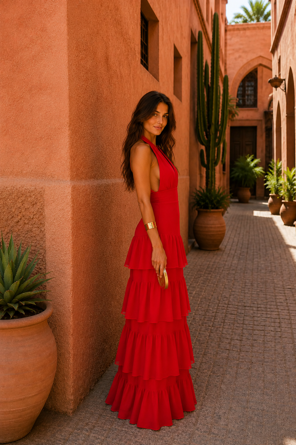 Tiavelle™ | Tiered Ruffle Halter Maxi Dress
