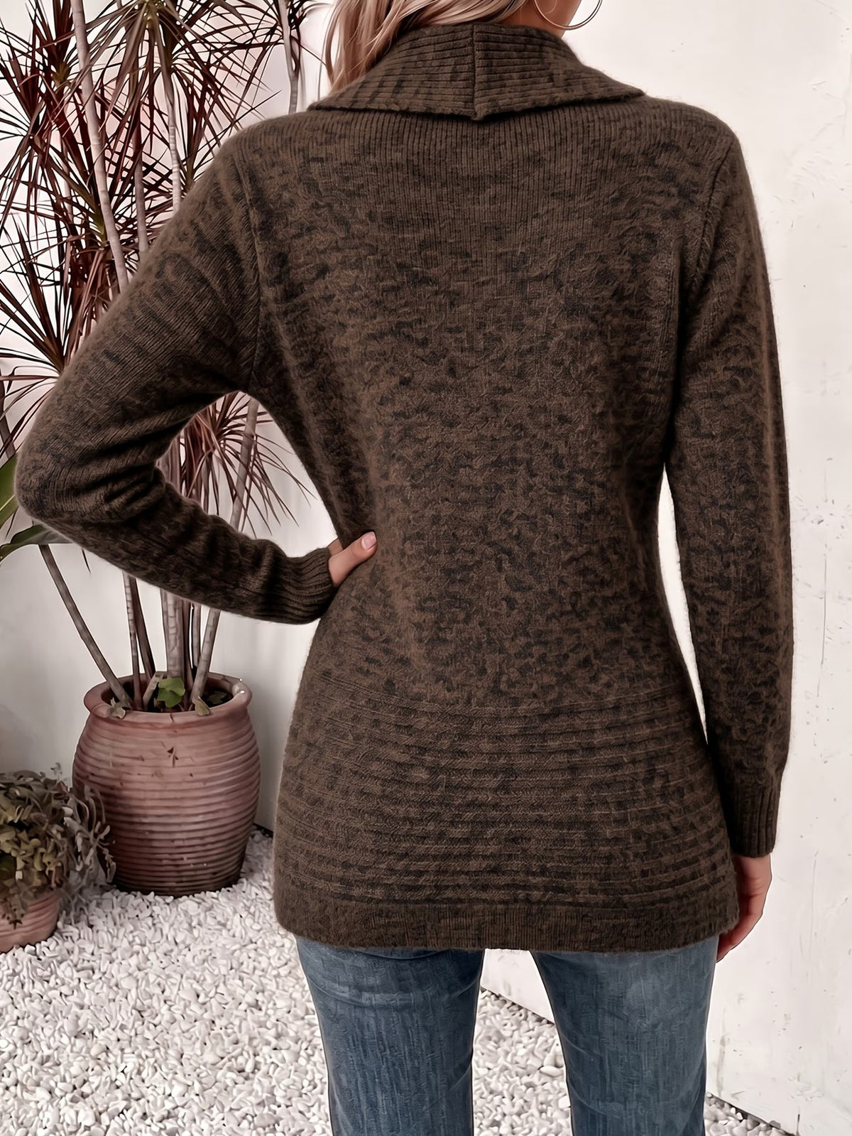 Camille™ | Chocolate Ribbed Knit Button-Tab Cardigan