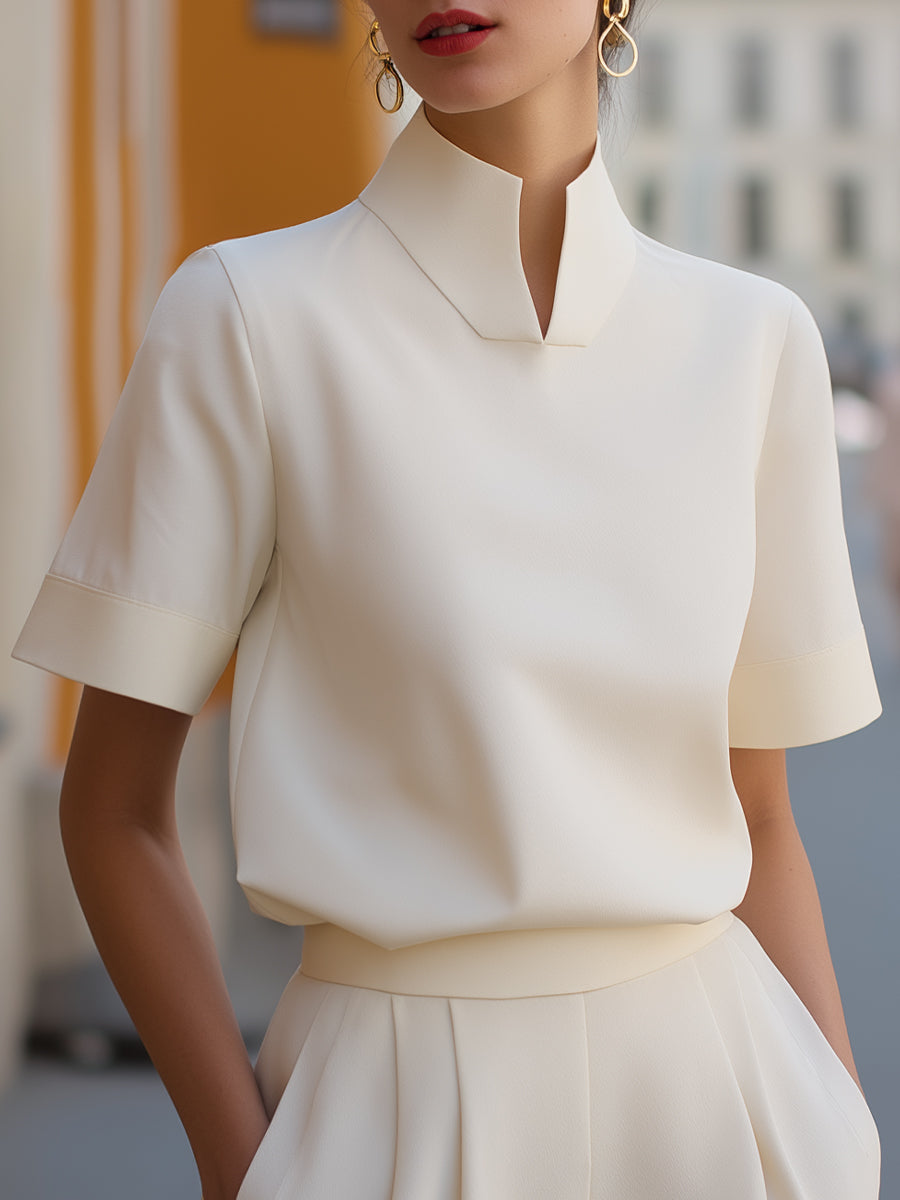 Kendra™ | Minimalist Structured Stand-Collar Blouse