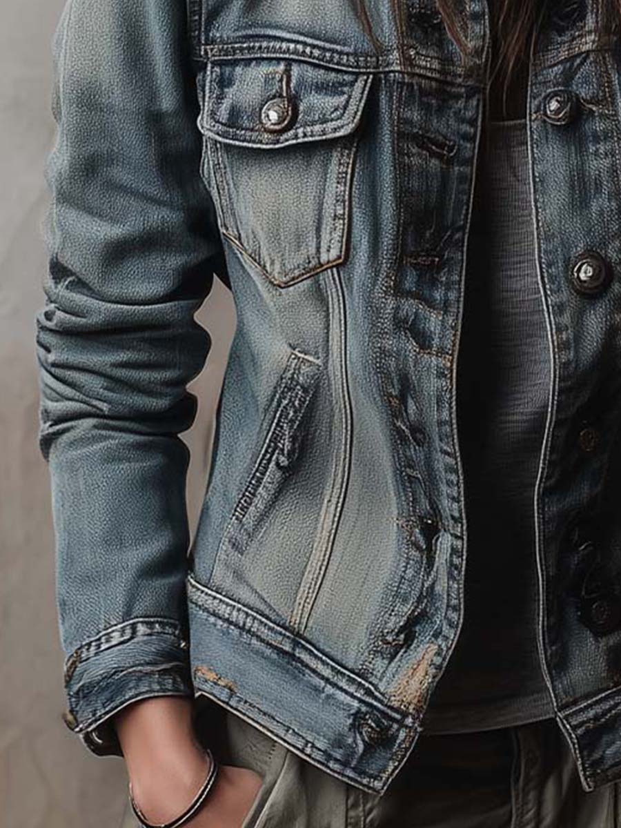 Treva™ | Washed & Faded Utility Jacket With Epaulettes